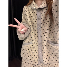 韩系甜美复古碎花珊瑚绒睡衣女冬季新款加厚保暖休闲家居服套装