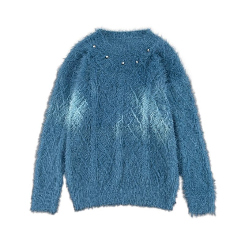 Men's Clothing mink sweater button flower design beaded high weight knitted sweater furry pullover lazy trend men_voghion.com