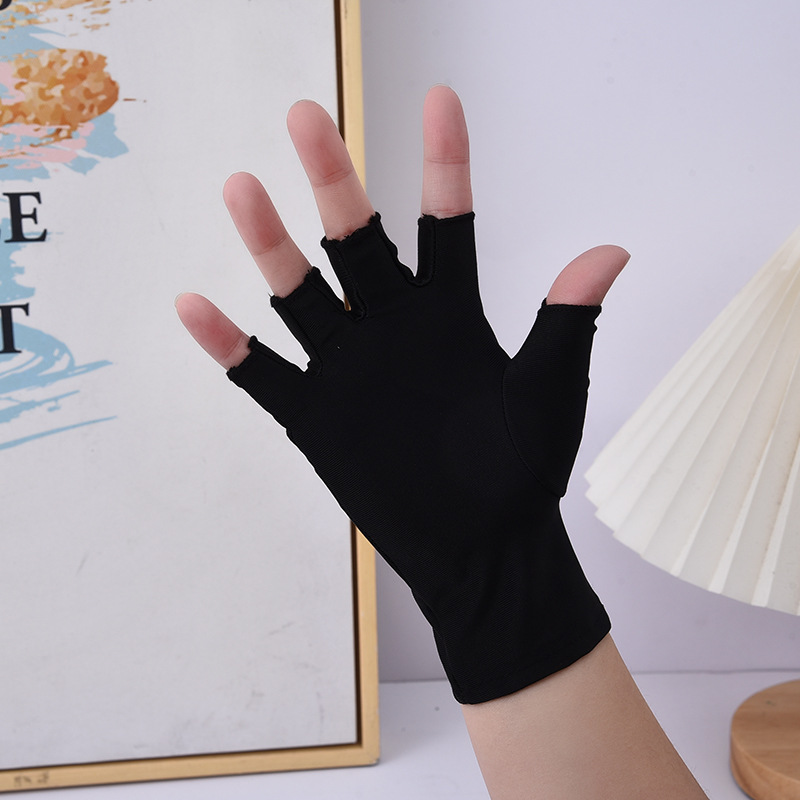 Women's Sunscreen Half-Finger Spandex Gloves, Nail Beauty Anti-UV Elastic Gloves, Driving and Cycling Gloves, Tight Work Gloves