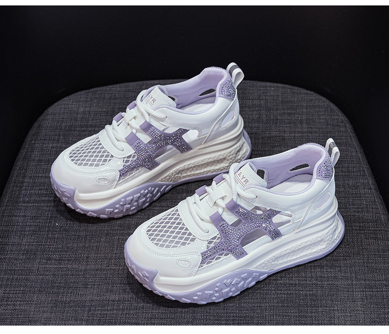 Giày sneaker chunky nữ đế dày mặt lưới thoáng khí phong cách thể thao — M2877 màu be, M2877 màu xanh lam, M2877 Màu tím chi tiết 27