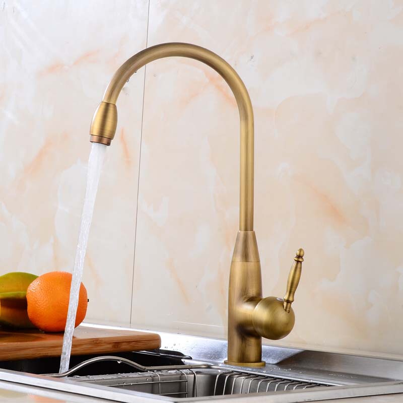 European-style copper hot and cold antique basin faucet blue and white porcelain handle Basin kitchen sink rotatable mixing faucet