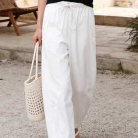 松紧腰抽绳宽松显瘦阔腿九分裤 锦纶抗皱弹力百搭休闲裤