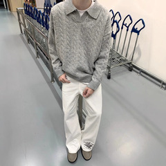 美式复古绞花针织长袖t恤男秋季老钱风高级感polo衫慵懒宽松上衣