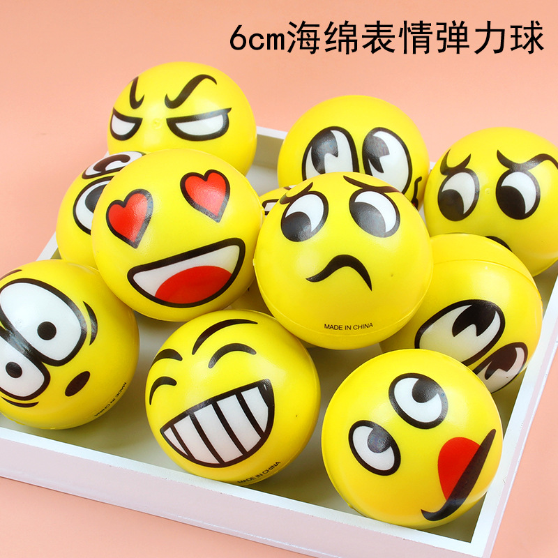 Pelota de espuma PU de 63 mm con cara sonriente juguete educativo antiestrés para niños