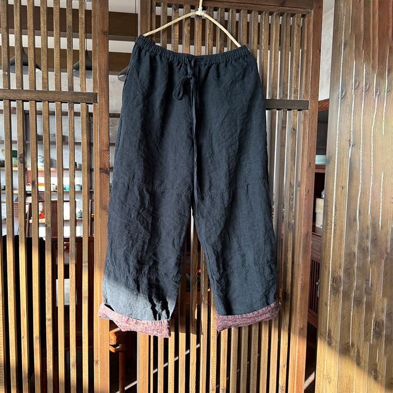244 High Temperature Washed Thickened Linen Design Sense Straight Leg Pants Casual Elite Waist Lace-Up Pants 244 High Temperature Washed Thickened Linen Design Sense Straight Leg Pants Casual Elite Waist Lace-Up Pants
