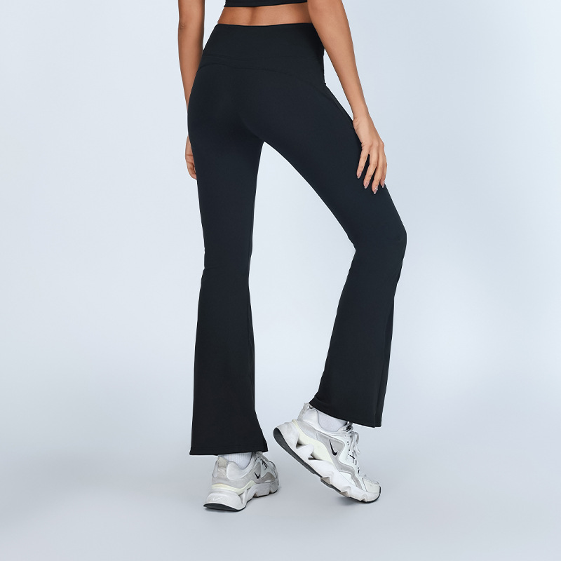 Nuevos pantalones de bocina de yoga cintura alta caderas entrenamiento deportivo de acondicionamiento físico botón de ojos de alta velocidad elástica secos pantalones de horquilla