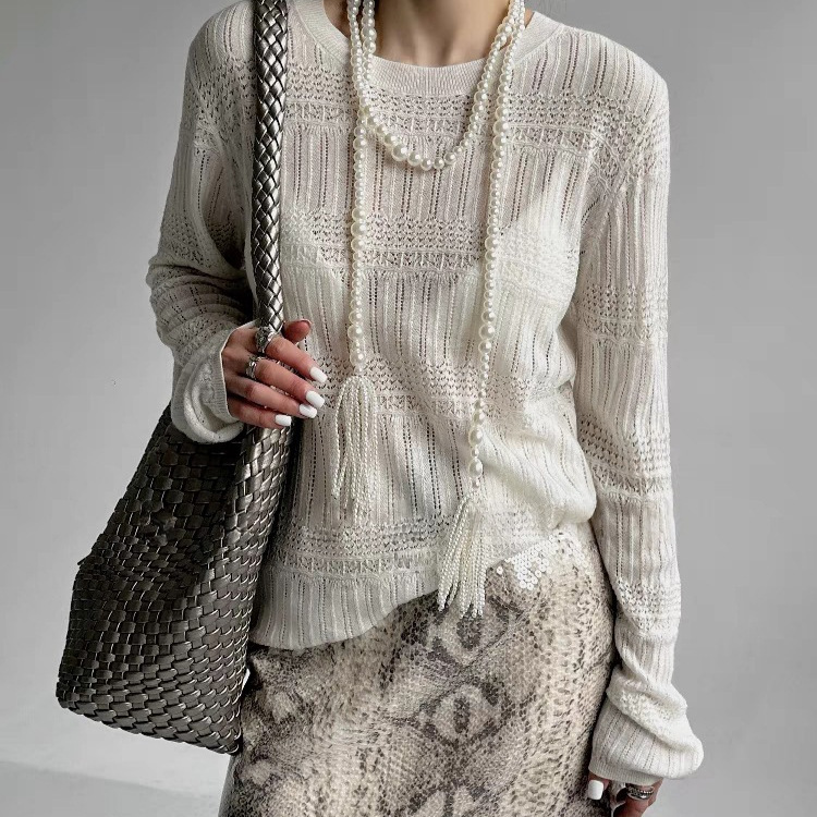 Imported Dual-System Loom ~ Fine Wool Yarn, Cool and Relaxed Holiday Style Lace Sun Protection Blouse