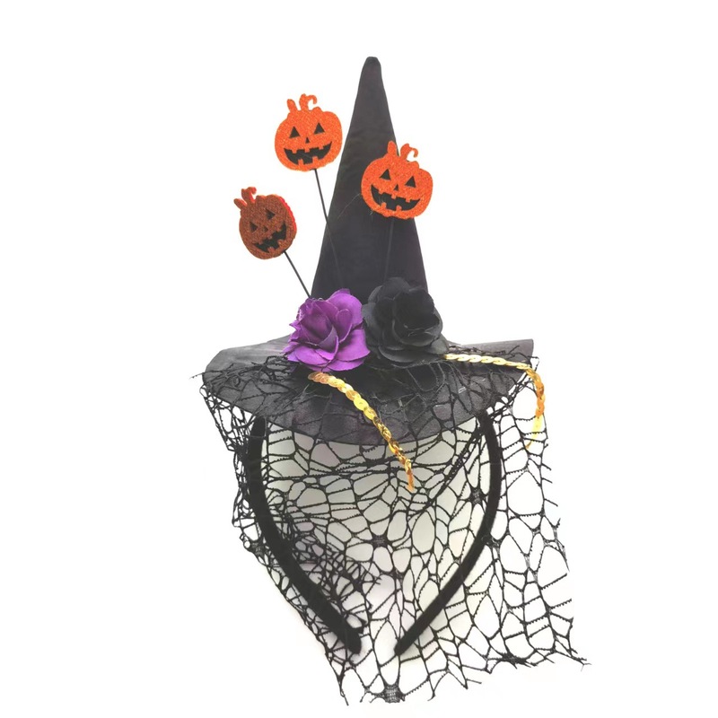 新しいハロウィーンの髪のフープの祝日のパーティーのショーの道具の帽子の髪飾りのネットのスカルの花の魔女の帽子|undefined