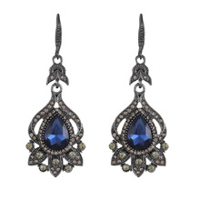 欧美风ins复古水滴宝石耳环轻奢高级感流苏耳勾长款奢华耳饰爆款