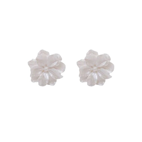 S925 Silver Needle Acrylic White Flower Stud Earrings for Women Simple French Elegant Japanese Style Small Fragrance Style Earrings Earrings