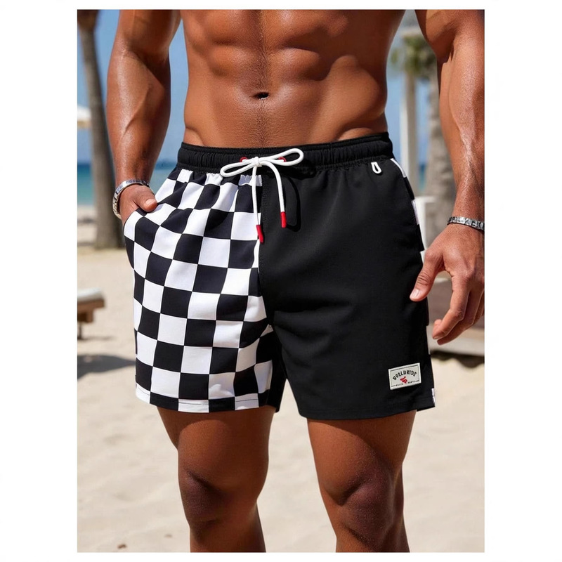 Men's plaid sports shorts are suitable for casual outdoor fishing, personalized men's breathable summer fashion shorts for the beach