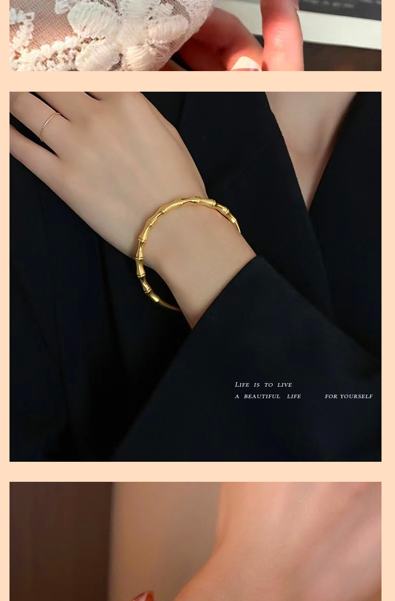 Bracciale rigido a nodo di bambù in acciaio titanio da donna_voghion.com