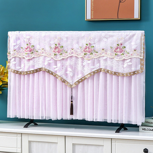 New style TV cover, no need to take off, dust cover, lace embroidery LCD desktop hanging TV cover