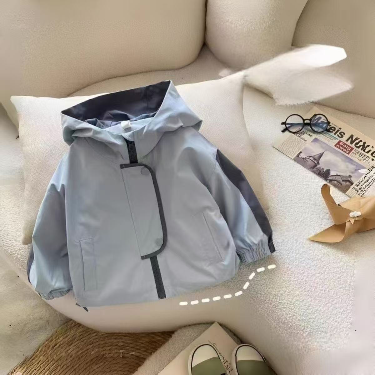 Boys' Jacket Coat Baby Spring and Autumn Thin New Hooded Jacket Top Boys' Outdoor Hiking Spring Windbreaker