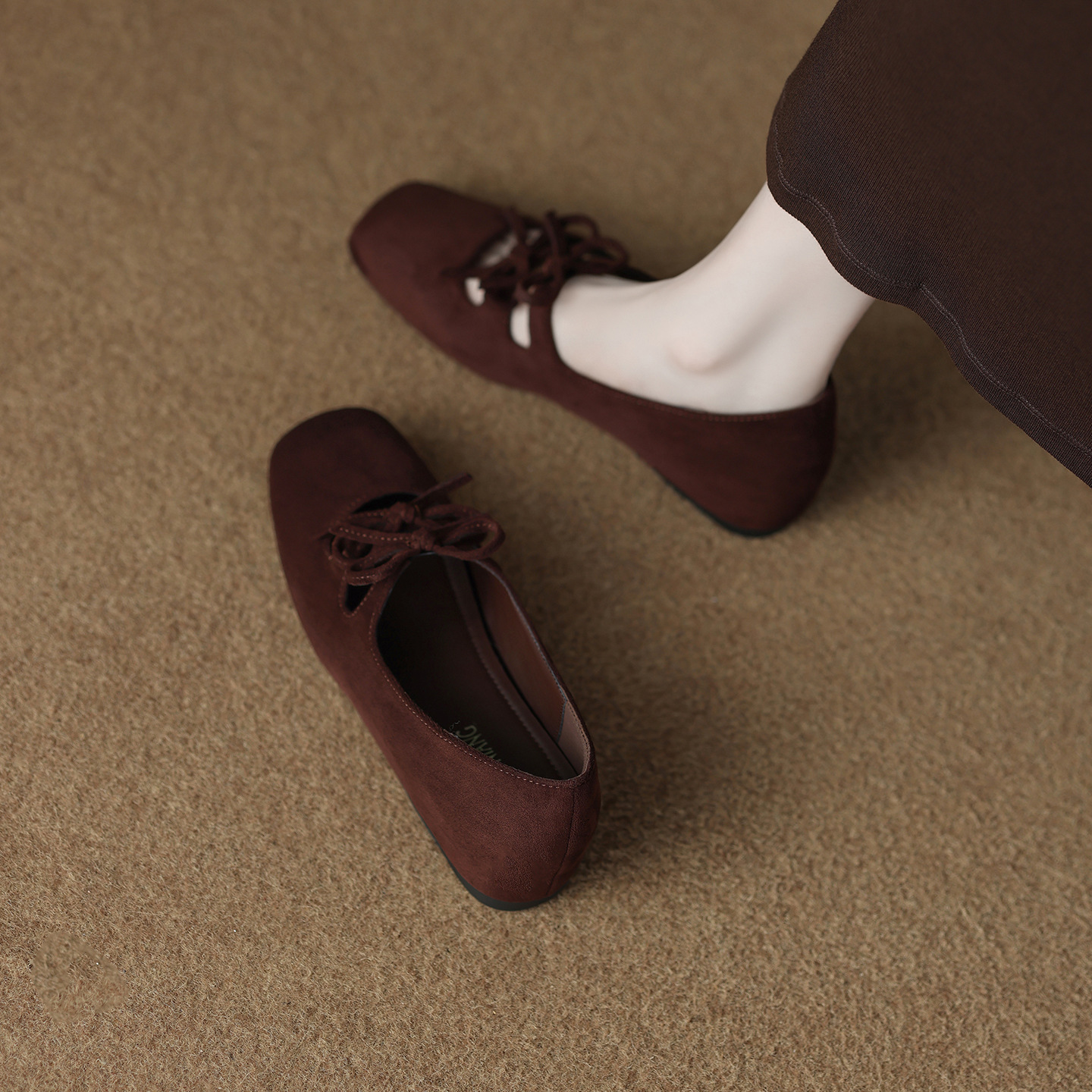 Autumn Mary Jane shoes made of sheepskin leather with bow with hidden heel, women's style, 2025 years, non-slip sole