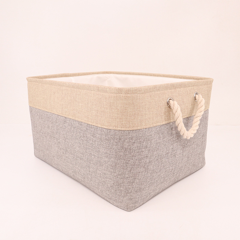收纳筐亚麻 宿舍衣物收纳整理筐防尘束口杂物收纳筐 手提双拼收纳