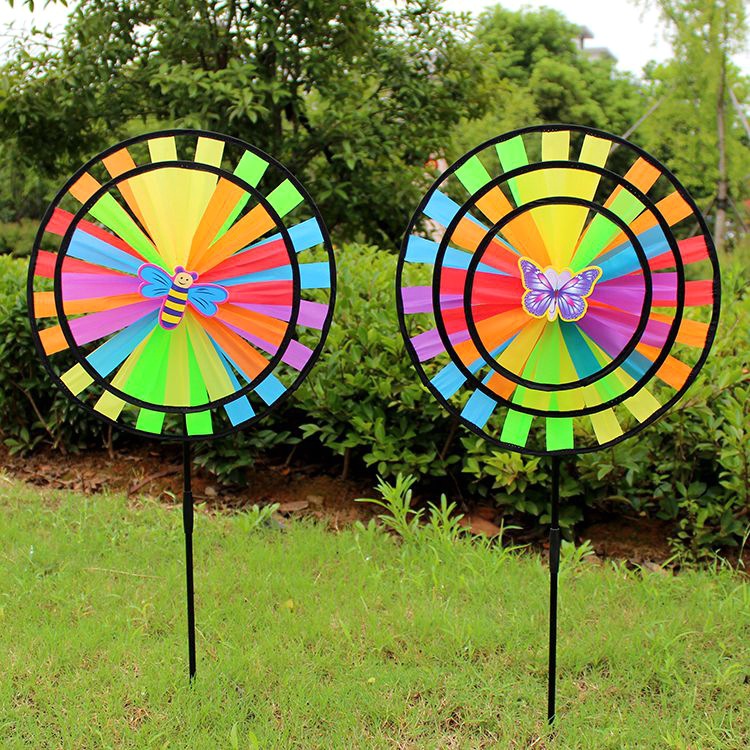 Three-layer rainbow colorful windmill traditional children's toy round fabric windmill outdoor camping decoration wholesale