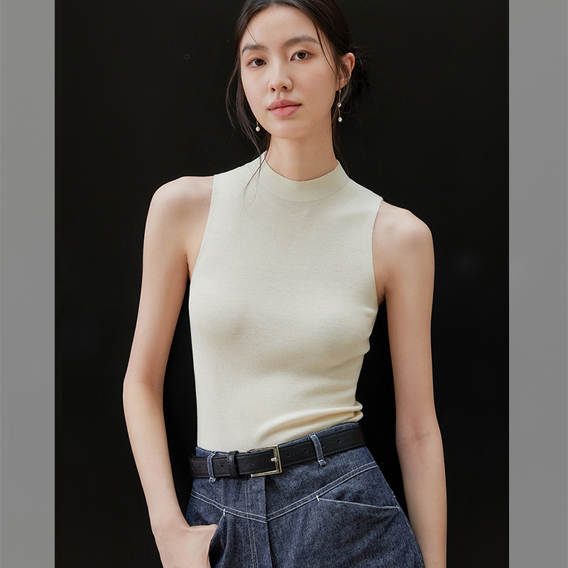 Summer French High-end Ice Silk Knitted Camisole Women's Spice Girls White Slim-fit Thin Sleeveless Inner Top