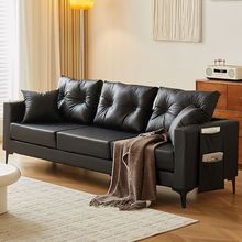 高档沙发家用出租房屋公寓服装店简约卧室双三人黑色皮沙发