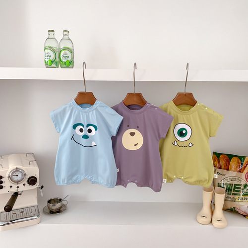 Ins style Korean version of the same type of baby clothes for boys and girls. Newborn summer thin style trendy cartoon jumpsuit