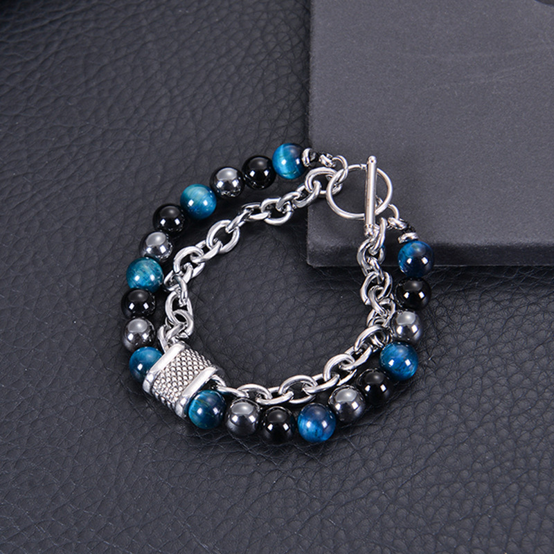 Simple Style Multicolor Stainless Steel Natural Stone Beaded Men's Bracelets display picture 4