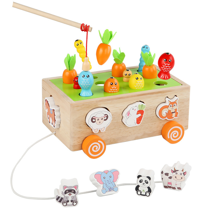 Weiweihu bebé animal tirando de rábanos coche intelectual golpeando pelota educación temprana juguete divertido juego de rompecabezas de coches de bloques de construcción a juego image 6