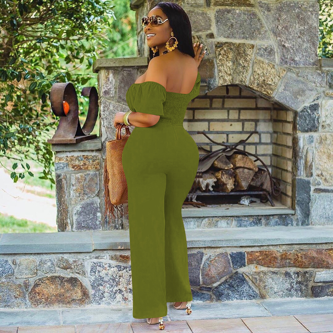 solid color one-shoulder wide-leg jumpsuit Nihaostyles wholesale clothing vendor NSYDF73376