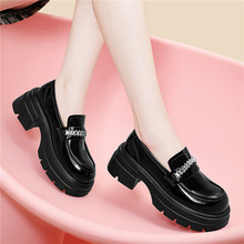 气质厚底增高乐福鞋女新款圆头小皮鞋舒适英伦风时尚百搭休闲单鞋