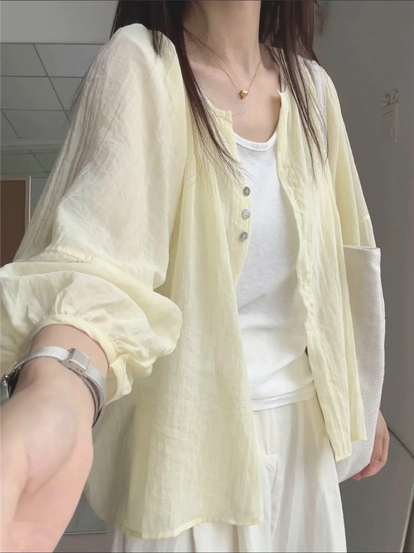 亜麻日焼け止めシャツジャケット レディース 薄手 夏新作 カーディガン風 ゆったり 長袖シャツ ショート丈トップス|undefined