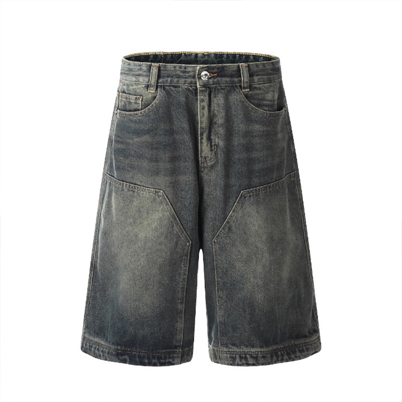 Vintage americano callejera lavado con agua jeans cortos hombres y mujeres relajados casuales rectos de piernas anchas marca de moda pantalones de siete puntos