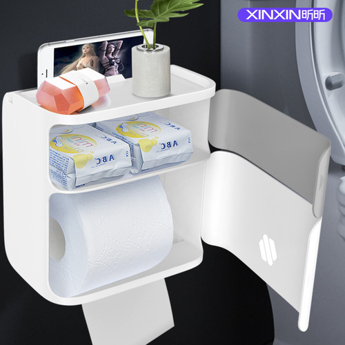 Bathroom tissue box toilet paper storage rack toilet wall hanging creative punch-free waterproof toilet paper paper roll box