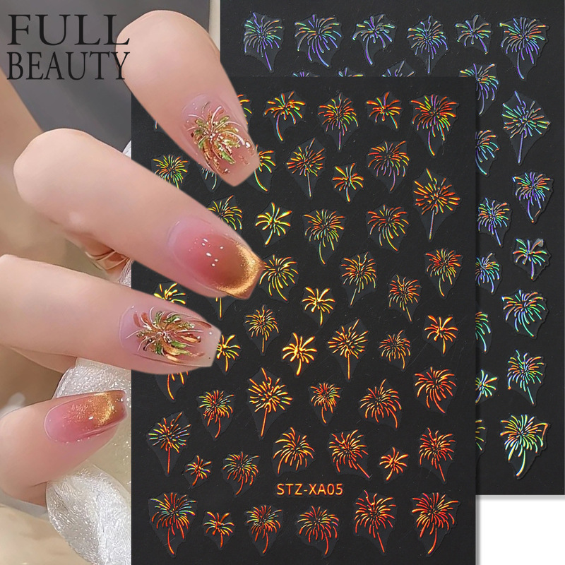 Cross-Border New Nail Art Stickers, High-End New Year Fireworks, Laser Fantasy Gold and Silver Fireworks Blooming Nail Stickers Cross-Border New Nail Art Stickers, High-End New Year Fireworks, Laser Fantasy Gold and Silver Fireworks Blooming Nail Stickers