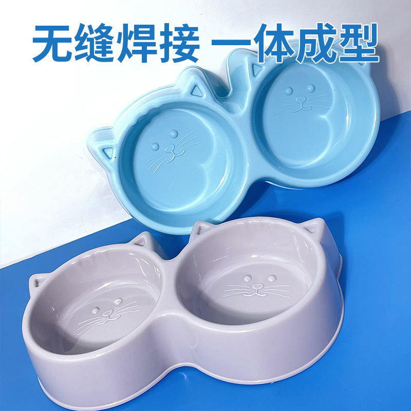 Cat Food Bowl, Double Bowl for Pets, Macaron Plastic Feeding and Drinking Bowl for Dogs, Anti-Spill Cat Food Bowl for Cats and Dogs