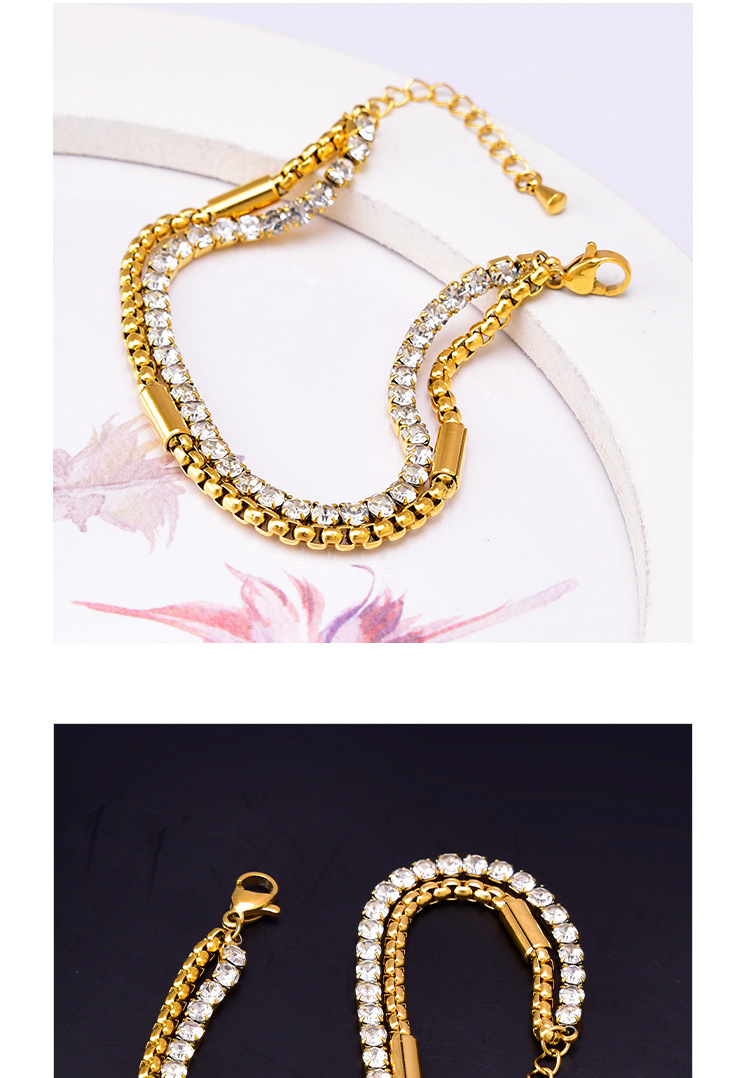 Fashion Square Titanium Steel Layered Plating Inlay Zircon Bracelets 1 Piece display picture 3