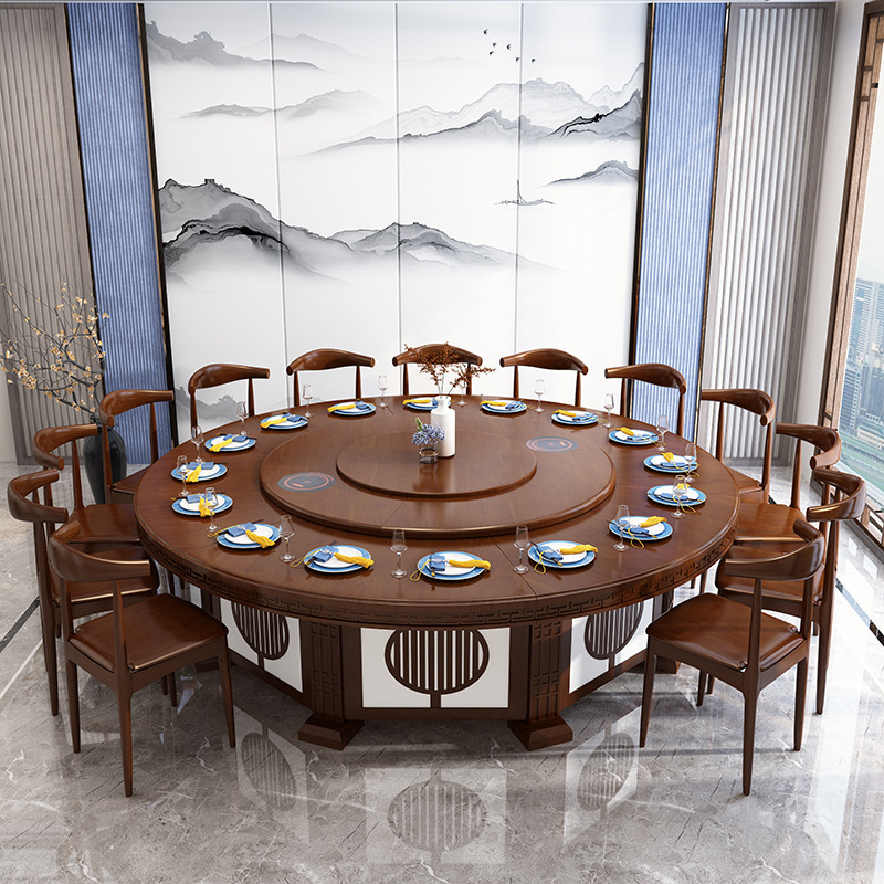 New Chinese-style hotel electric dining table box induction cooker hot pot table classical large round table 15 to 20 people round dining table