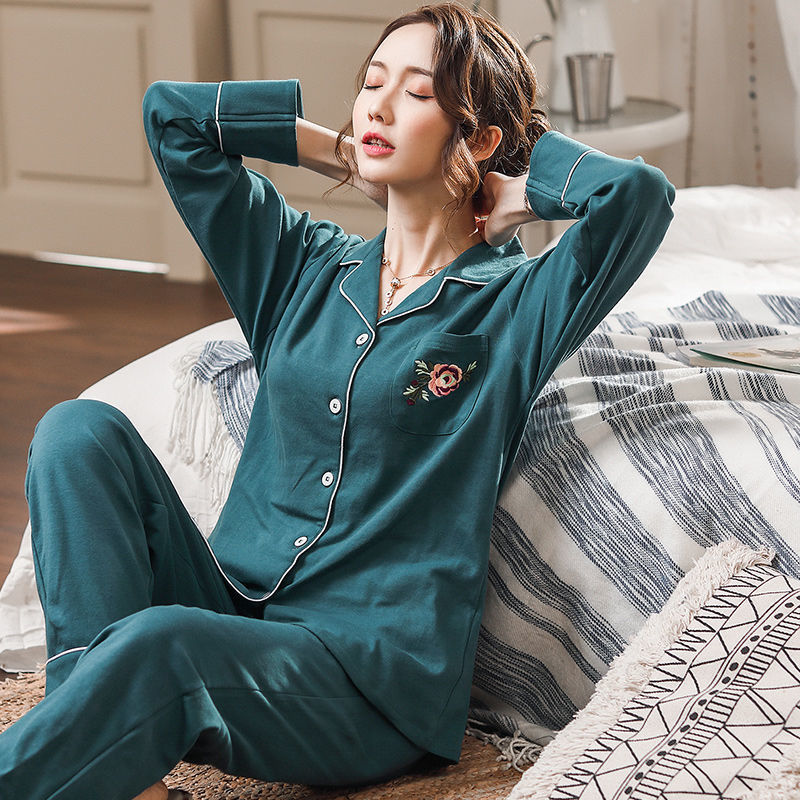 100% algodón pijamas mujeres primavera otoño manga larga suelta más tamaño de mediana edad madre ropa casa traje