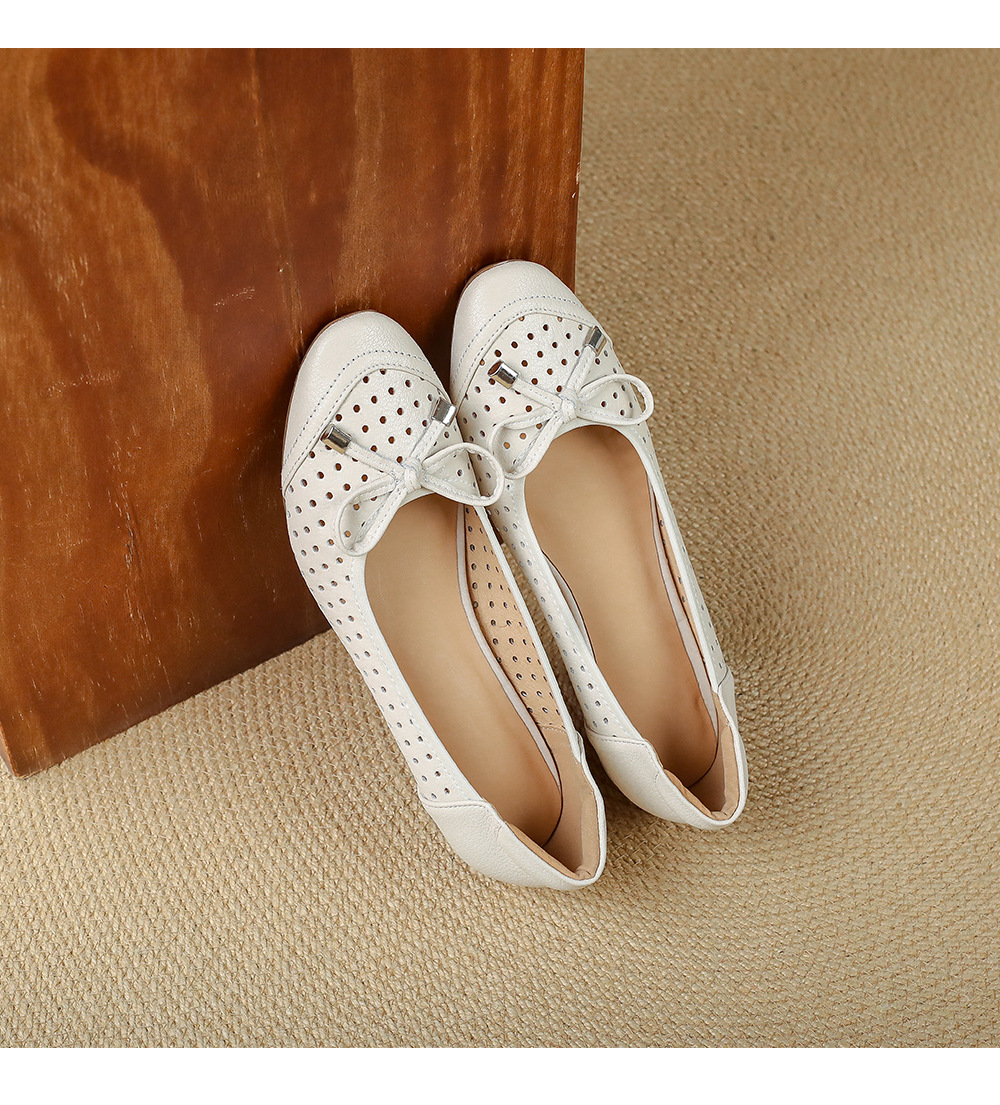 Giày sandal nữ hở mũi gót thấp 3,5 cm, thiết kế đục lỗ thoáng mát, phong cách đơn giản bốn mùa — màu trắng ngà chi tiết 15
