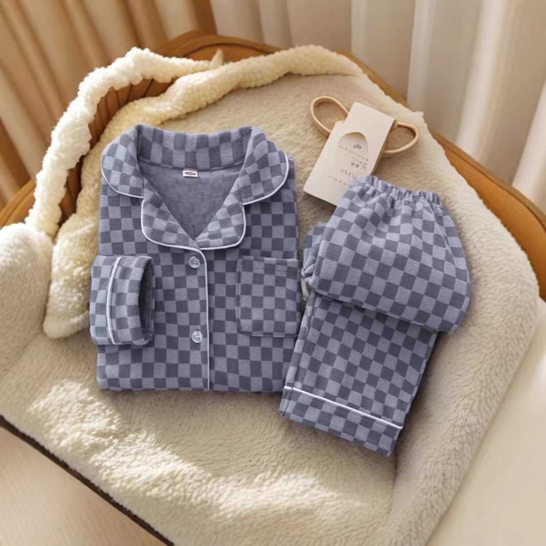 Pijamas infantiles otoño y invierno estilo de ternudo para niños y niñas ropa de hogar molida engrosada ropa de hogar para niños cardigans