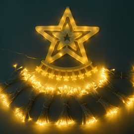 跨境LED五角星瀑布流水灯圣诞挂树瀑布户外节日庭院装饰太阳能灯