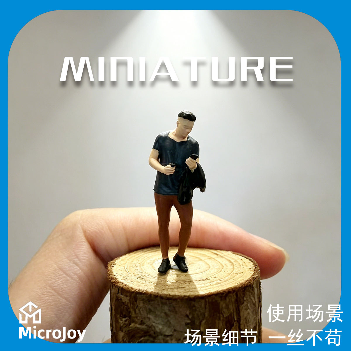 El modelo de muñeco de simulación en miniatura está pintado con resina. el villano terminado toma bebidas para teléfonos móviles y juguetes masculinos.