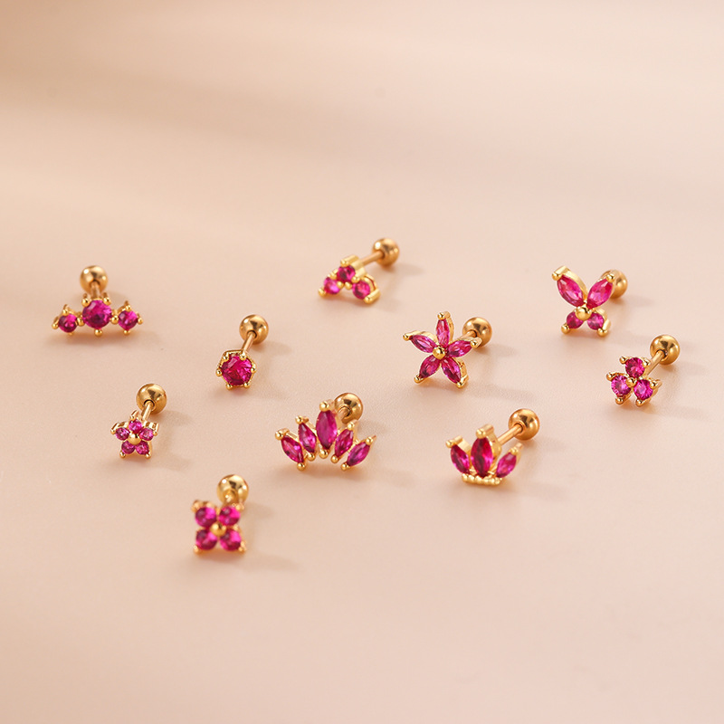 Fashion Flower Copper Plating Inlay Zircon Ear Studs 1 Piece