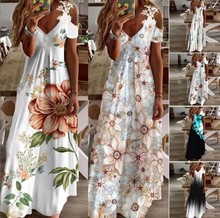 2023亚马逊跨境女装夏季新款花边吊带v领时尚印花宽松连衣裙
