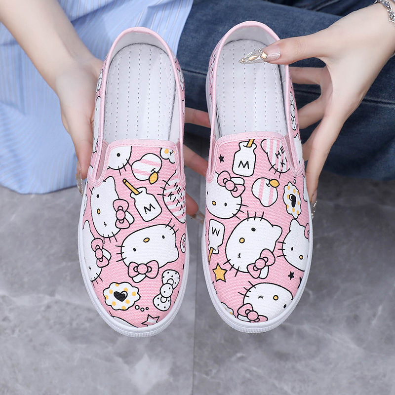 Canvas Shoes Women's Korean-style All-match Comfortable Non-slip Casual Shoes for Students Women's Slip-on Lazy Shoes Cartoon Cloth Shoes for Children