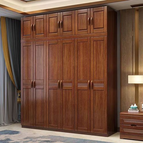 Walnut new Chinese style solid wood wardrobe double door bedroom modern simple multi-functional storage cabinet large capacity