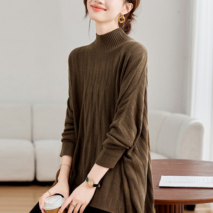 Solid color plus size coat women's autumn and winter sweater 200kg plus size women's half high collar base shirt knitted blouse