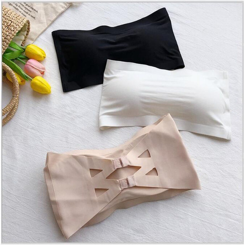 无肩带冰丝一字围裹胸透气防走光排扣运动防震防走光少女无痕美背