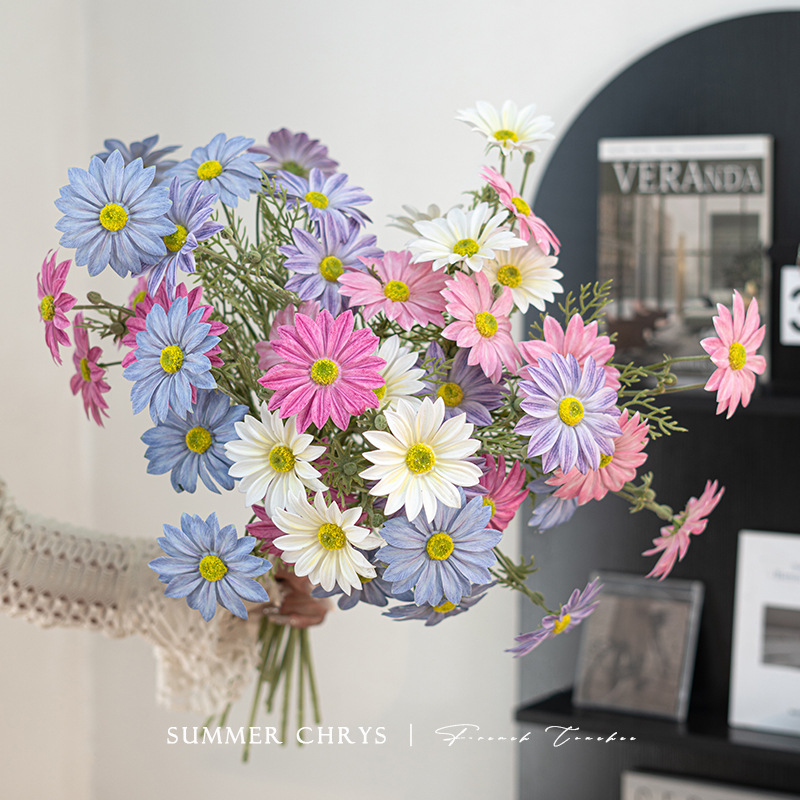 여름 국화, 작은 데이지, 조화, 웨딩 테이블 꽃, 집 거실 장식, 조화, 대외 무역 수출 국화, 실크 꽃