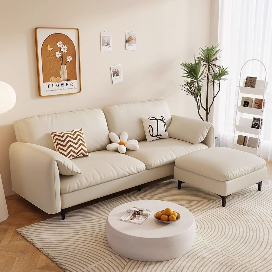 Cream Style Small Apartment Sofa Living Room Bedroom Guest Room Double Three-Person B&B Apartment Rental Cat Claw Leather Sofa