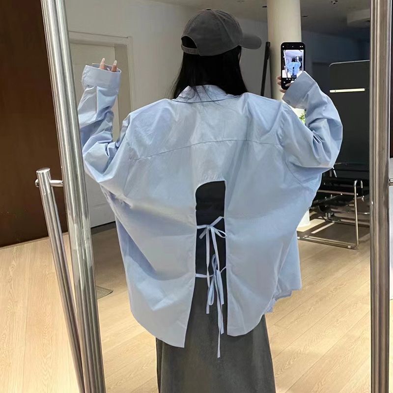 Design Strap Niche Shirt Top for Women Sun Protection 2024 New Style Hollow Lazy Korean Style Loose Back Summer