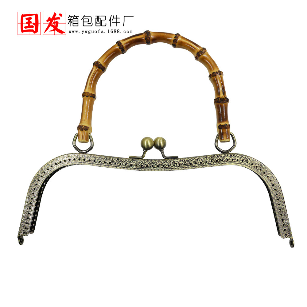 27CM cintura cóncava en forma de M mango de bambú real boca estenopeica dorada bambú natural mano mano mano mano boca bronce dorado